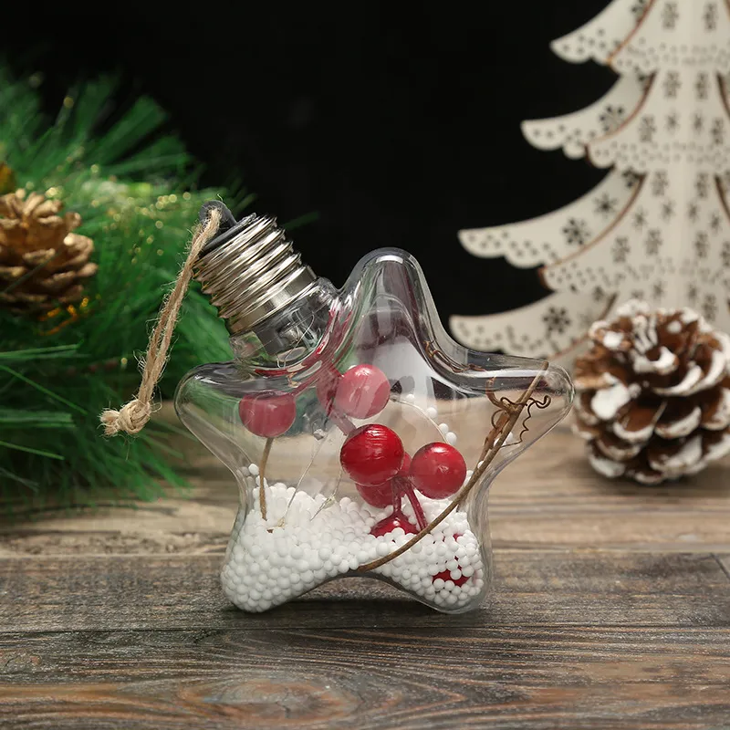Noel Dekorasyon LED Aydınlık Beş Sivri Yıldız Noel Ağacı Kolye Yaratıcı Şeffaf Noel Topu