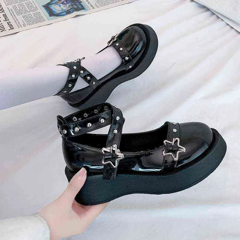 ドレスシューズChaussuresRétroLolita Star注入充填チャウサーDécontroctéesàplateformeメアリーJanes en Cuir Verni Pour Femmes 220309