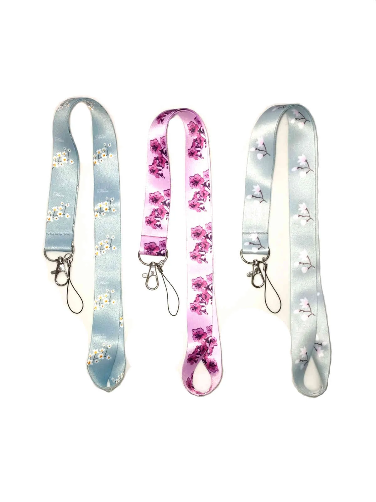 10 Uds Morning Glory Magnolia flor llavero cuerda teléfono móvil banda para el cuello tarjeta de identificación USB Badge Clip DIY Lasso Lanyard