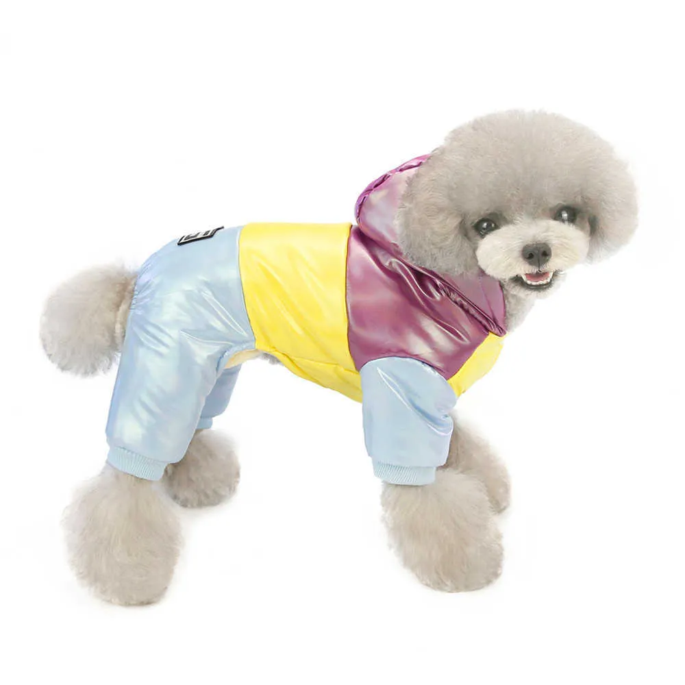 Vestiti cani addensare russo inverno caldo con cappuccio cucciolo cappotto animali domestici giacca cani di piccola taglia tuta arcobaleno abbigliamento tuta abiti 211007
