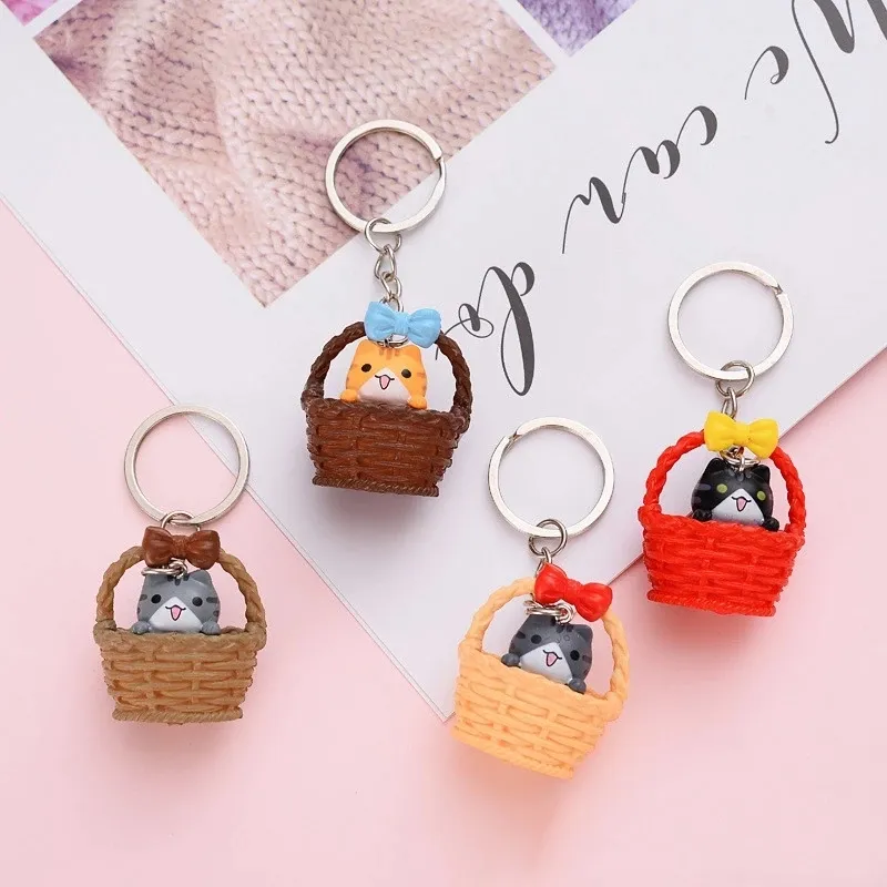 Random Mixed Color Cartoon Cute Basket and Cat Key Rings Chains Pendant Ornament For Bag Car Keychain