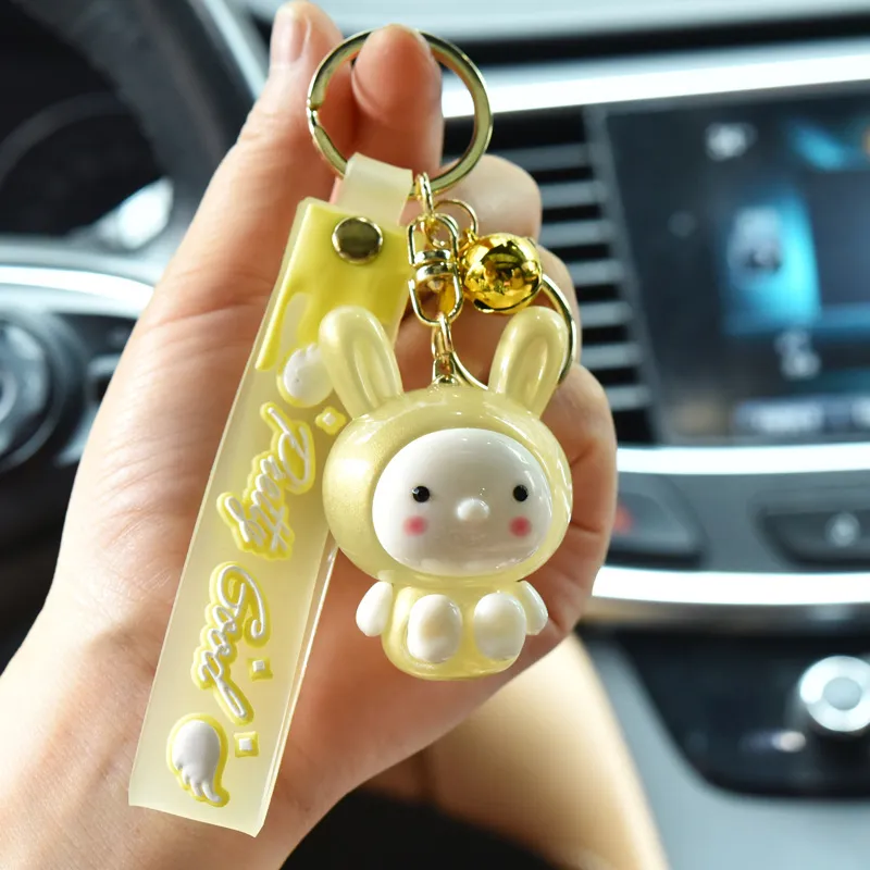 fashion rabbit keychain with Led light Keyrings small bell Key ring designer bag charm252G