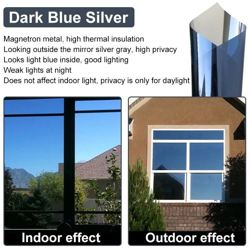 Film de fenêtre miroir unidirectionnel auto-adhésif réfléchissant confidentialité verre teinte contrôle de la chaleur film solaire décor de fenêtre 70/60/50/40/30x400cm 210317