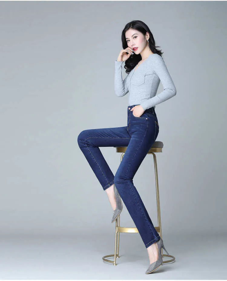 Lguc.h kvinnor raka jeans stretch kvinnliga klassiska byxor mode koreanska byxor för tjejer jean pantalon femme blå 26 34 xs 210922