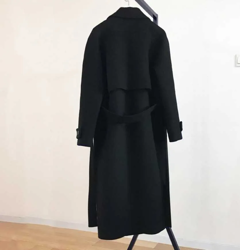 Plus size 3xl! Mulheres de inverno jaqueta de lã moda médio longo solto casaco de lã preto slim mangas compridas outerwear 211018