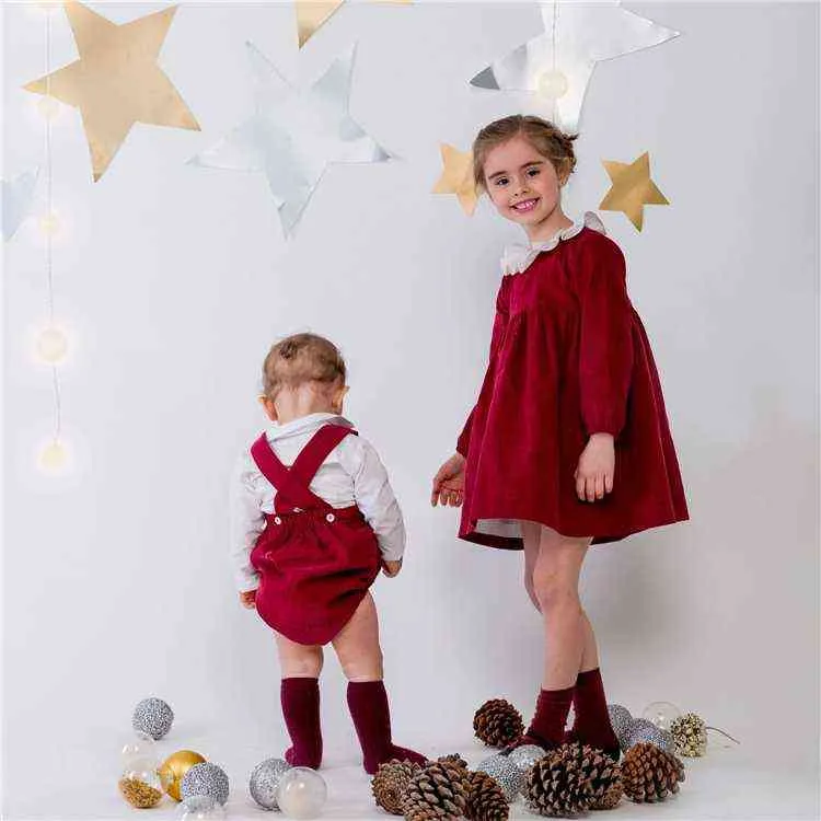 Kız Kış Kadife Vintage Stil Elbise Noel Marka Uzun Kollu Gelinlik Güzel Bebek Romper Toddler Kız Giysileri G1218