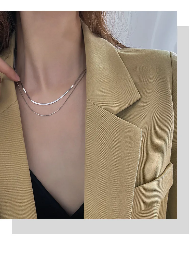 Collar de doble capa de clavícula para mujer 2021, collar de plata de ley 925 fresco y simple INS