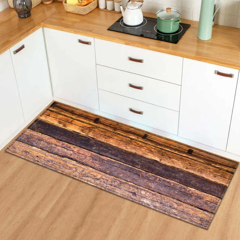 Tapis de cuisine Entrée Paillasson Accueil Couloir Balcon Chambre Décoration de sol Tapis long Tapis de grain de bois Salle de bain Tapis antidérapant 210928