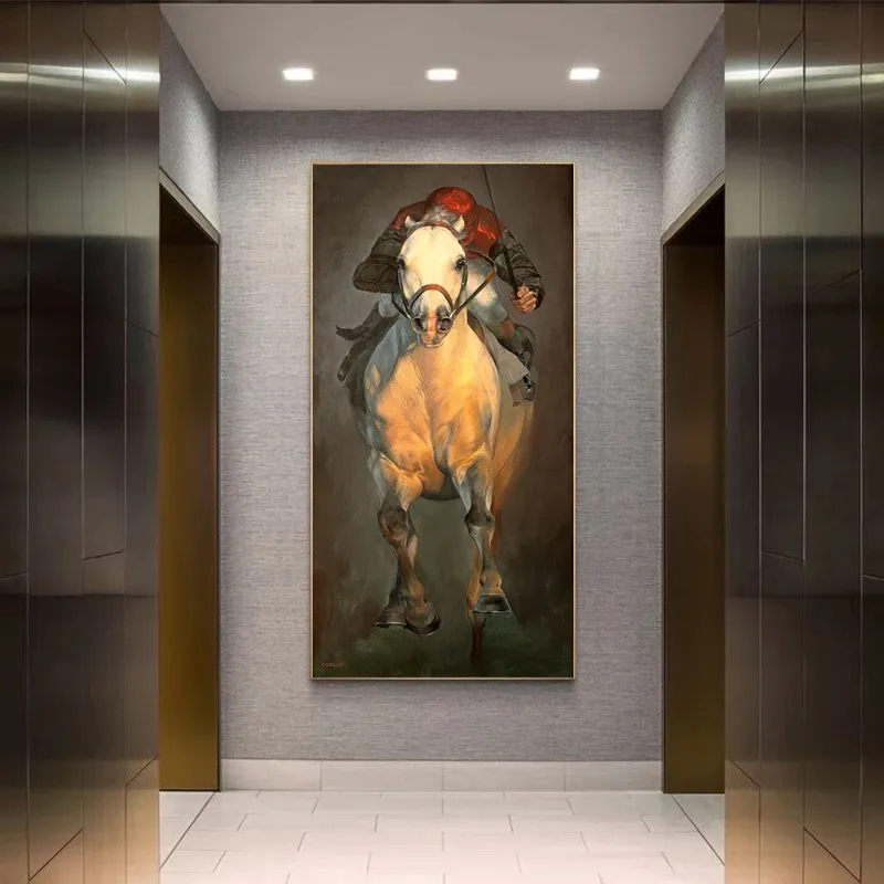ジョッキーランニングホースポスターとプリントキャンバスアート抽象絵画モダンな家の装飾リビングルームの壁アート写真動物1098236