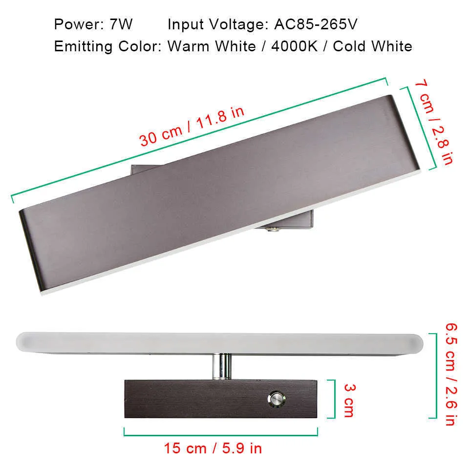 Lâmpadas de parede interior LED rotação de rotação ajustável sconce moderno com lâmpada de escada corredor led 210724