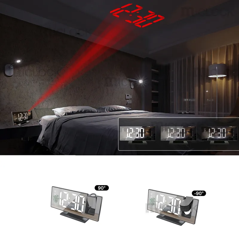 Miclock 3D proyección despertador reloj SZE más grande led espejo pantalla temperatura Auto brillo dormitorio cama junto a la cama 220311