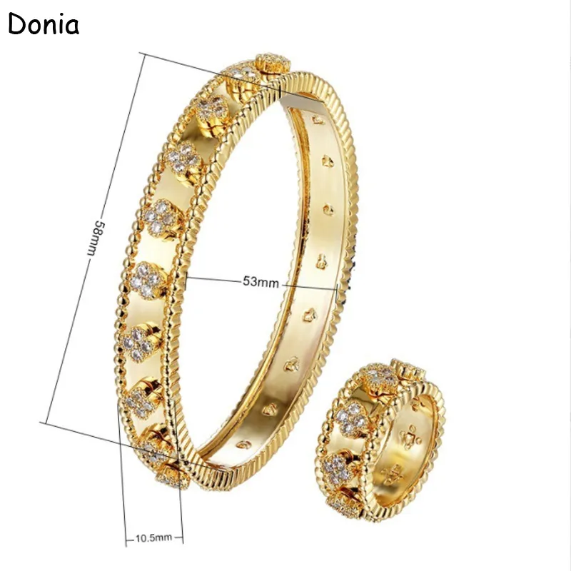 Donia Sieraden luxe armband Europese en Amerikaanse mode klassieke vierbladige bloem koperen micro-ingelegde zirkoon armband ring set la262p