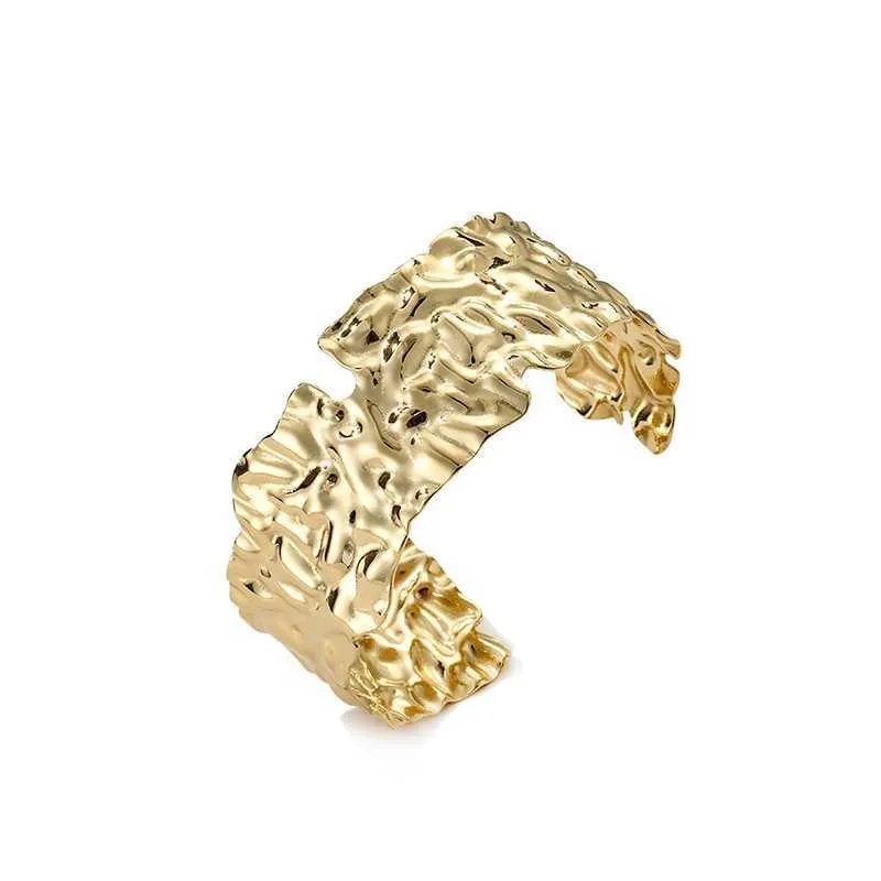 Bangle Unique Design Textured Metallic Smycken Guldpläterad Öppna Rostfritt Stål Metall Q0717