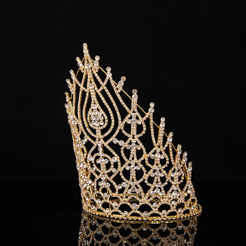 Barrettes de luxe en cristal pour concours de beauté, diadèmes de couleur or, grandes couronnes pour femmes, pinces à cheveux, Barrettes292A