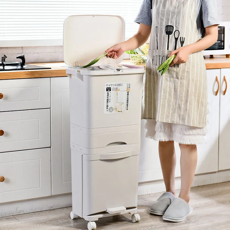 3842L Wet Dry Separation Garbage Can Pedal Storage Large Double Layers Trash Kitchen Household 23 Waste Bin Y200429