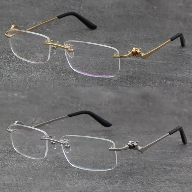 Metal Classic Leopard Series Rimless Pantical Reading Frames Rambling eyglasses 18k Gold Frame Glasses Men Myopic Cat Round EY266X