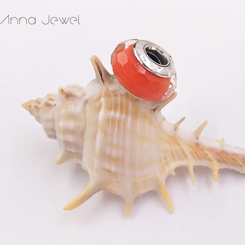 DIY Charm Браслеты Ювелирные Изделия Pandora Murano Spacer для браслета изготовления браслет оранжевый граненый стеклянный стеклянный шарик для женщин мужчин день рождения подарки свадьбы 791626