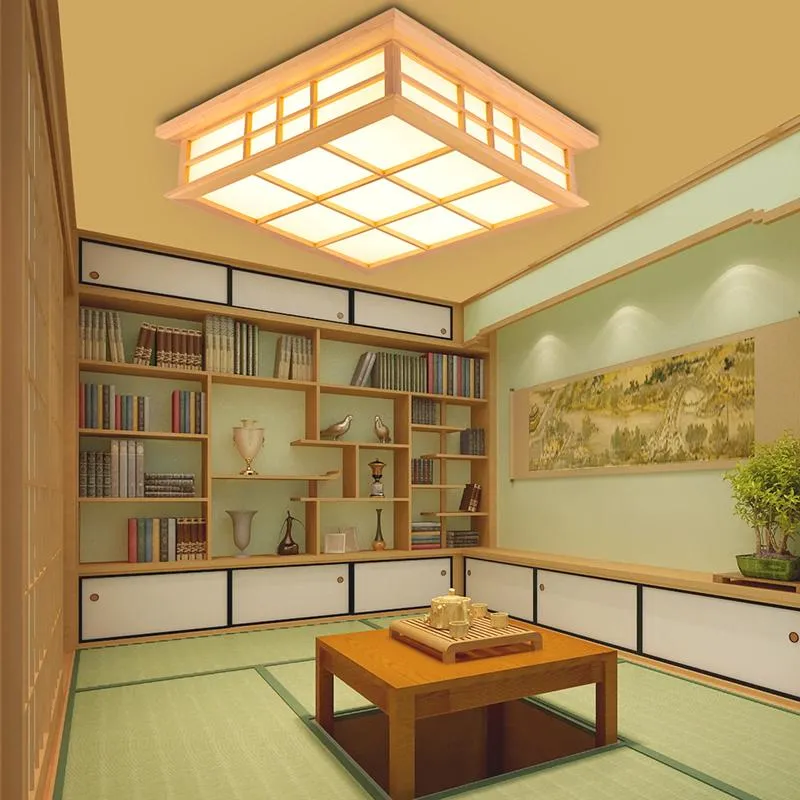 Plafoniere Lampada tatami in stile giapponese Illuminazione a soffitto in legno a LED sala da pranzo lampada da camera da letto sala studio casa da tè 0033345m