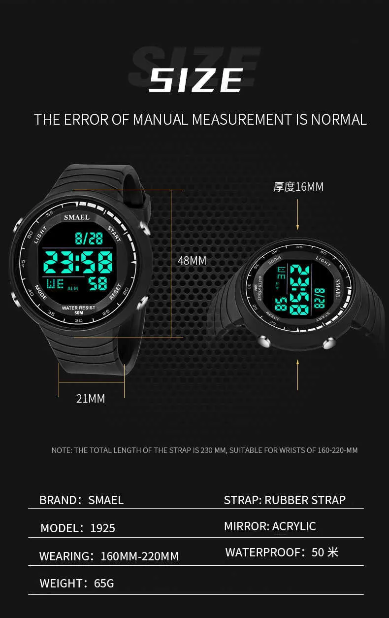 SMAEL marque montre hommes montres de sport militaire mode Silicone étanche LED montre numérique pour hommes horloge homme Relogio Masculino G1022