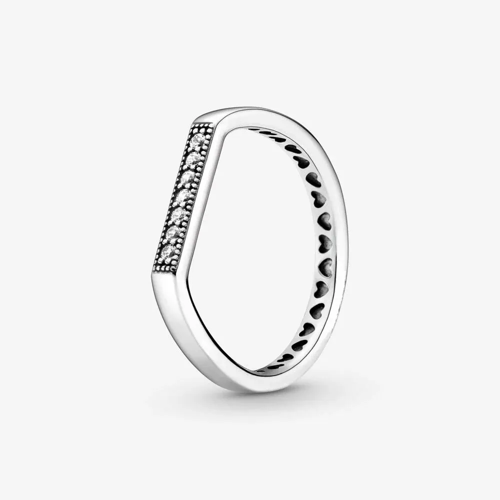 علامة تجارية جديدة 925 Sterling Silver Barkling Bar Ring Ring for Women Wedding Rings Mashion Jewelry238D