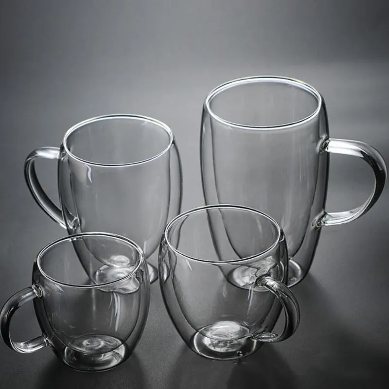 Tazze Tazza in vetro a doppia parete Resistente al calore Latte Whisky Tè Birra Trasparente Caffè espresso Bicchieri Bicchieri Bicchieri289P