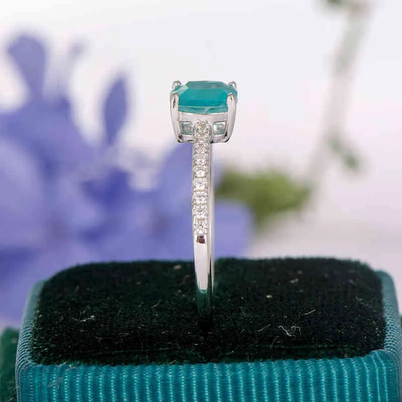 Gzxsjg Paraíba Turmalina Gemstones Anel para Mulheres Sólida 925 Esterlina Prata Azul Almofada de Pedra Anniversary Engagement 211217