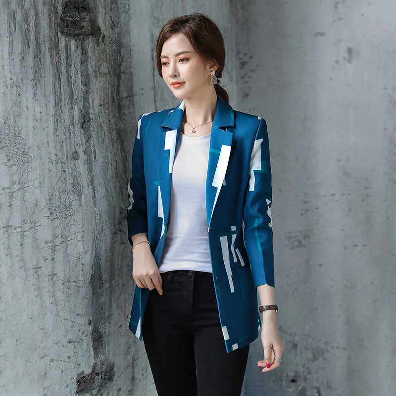 Temperament Slim Lady Jacket Large Size Stylish and elegant printed long-sleeved high-quality blazer Female office top 210527