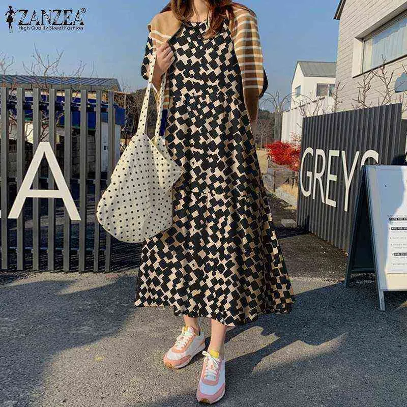 ZANZEA femmes élégantes Robe à carreaux automne Robe à carreaux Baggy à volants plage Vestidos décontracté demi manches caftan grille imprimé robe d'été Y1204