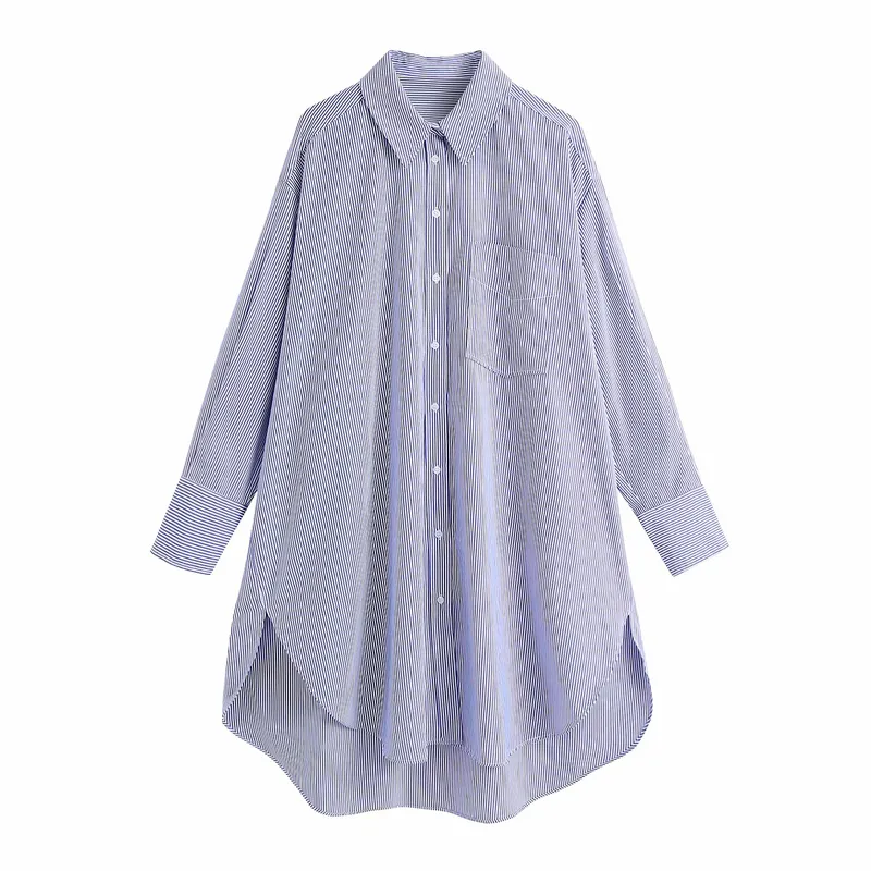 Autumn Za White Oversized Button Up Shirts Women Blouses Blue Collar Poplin Shirt Long Sleeve Plus Size Ladies Tops Pocket 210301