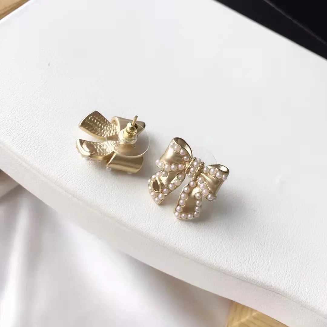 2021 new fashion Knot pearl bow earrings ladies 925 silver needles simple all-match jewelry277K