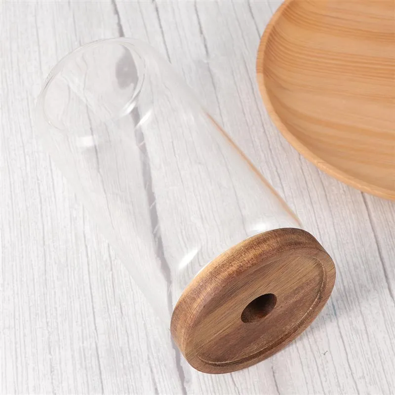 Couvercle en bois bocal à bonbons haute borosilicate Transparent verre boîte de rangement réservoir Portable alimentaire grain conteneur organisateur