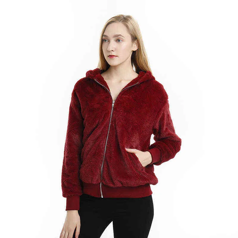 Manteau en peluche femmes hiver manteau en fausse fourrure épais poches moelleuses en peluche veste dames automne hiver pardessus vêtements d'extérieur 211109