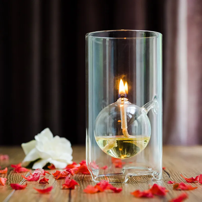Europese romantische glazen olielamp handwerk cilinder kaarshouder creatieve rookloze diner kaarslicht bruiloft cadeau Home Decor 210310