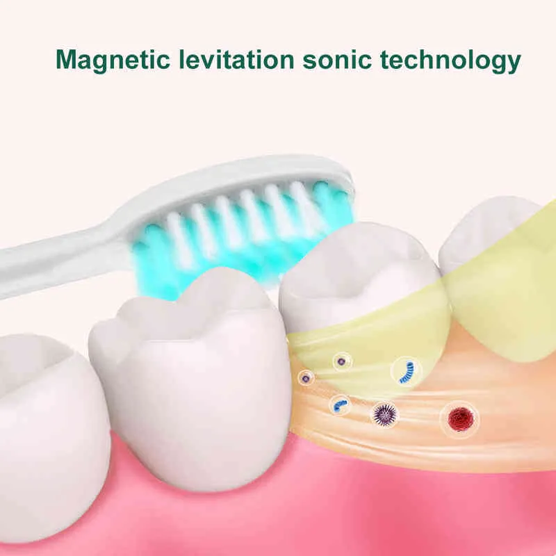 Nxy Cepillo de dientes Sonic Cepillos de dientes eléctricos para niños para adultos Temporizador inteligente Dientes recargables Blanqueamiento Cepillo de dientes impermeable 6 cepillo cabeza largo 0222