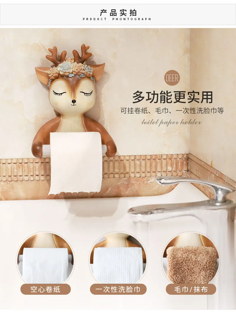 Fawn Fazzoletto Statua Figurine Appeso Porta fazzoletti Toilette Bagno Parete Decorazioni la casa Rotolo di carta Porta fazzoletti Montaggio a parete