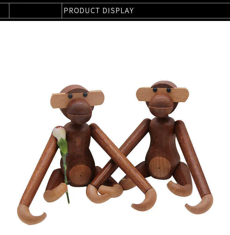 Decor Appeso Bambole di scimmia in legno Figurine Intaglio del legno nordico Artigianato di animali Regali Decorazione Accessori la casa Soggiorno