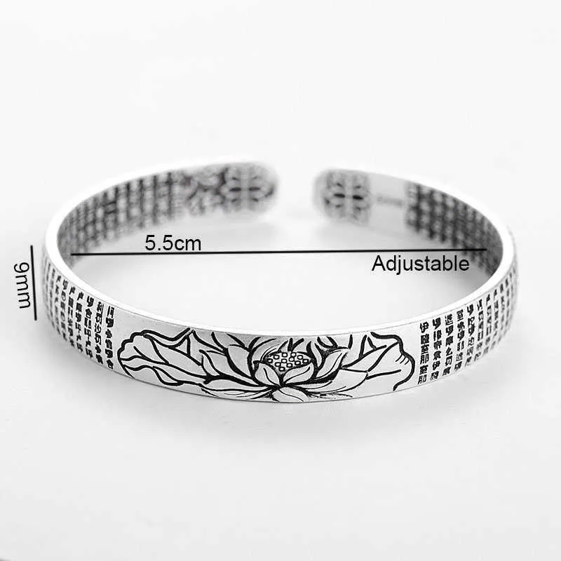 Sangsy Lotus Sutra Silver-plate Brangle Bracelet Tibetan Buddhist Scriptures Language Female Hand Jewelry Wholesale Bracelet Q0719