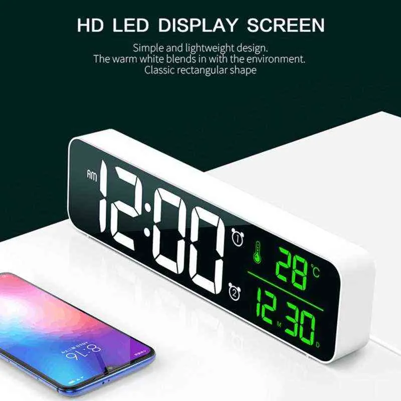 LED Digital Wecker Uhr für Schlafzimmer Tisch Digital Snooze Elektronische USB Desktop Spiegel Uhren Hause Tisch Dekoration 211111