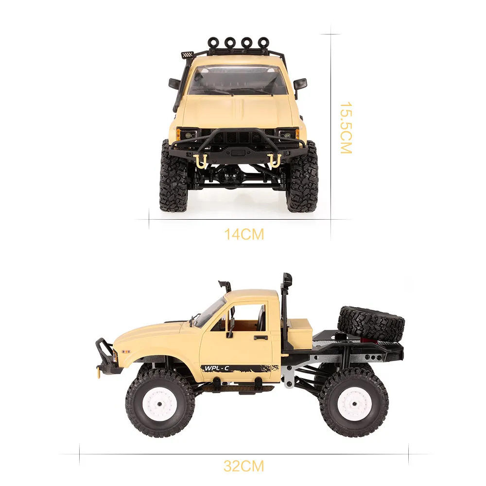 WPL C14 1/16 2.4 جيجا هرتز 4WD RC المجنزرة الطرق الوعرة نصف شاحنة سيارة مع المصباح RTR RC Crawler Car Kids Gifts