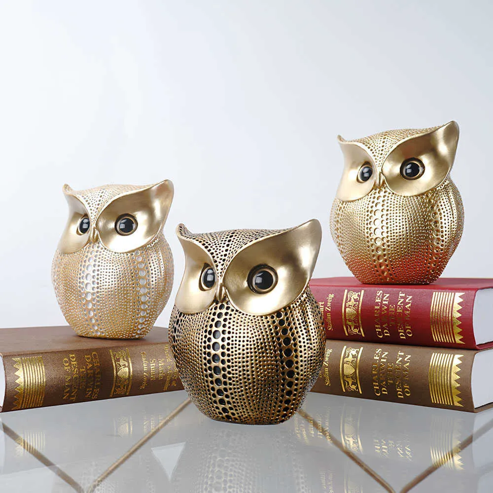 Statues pour décoration hibou doré noir blanc résine salon Sculptures petits ornements Figurines intérieur 2110253312071