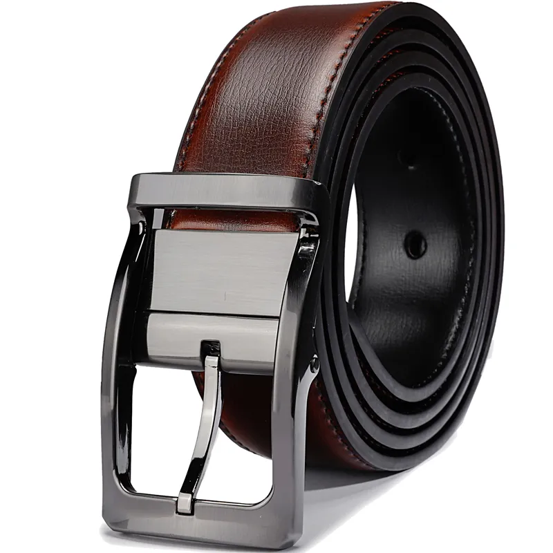 Cintura reversibile da uomo in vera pelle di design con fibbia ruotata due in una grande e alta