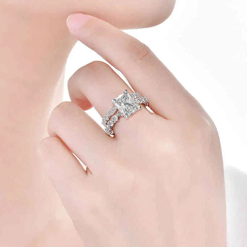 Oevas 100 925 Sterling Silver Wedding Rings uppsättning för kvinnor Sparking Created Moissanite Gemstone Diamonds Engagement Fine Jewelry2450818