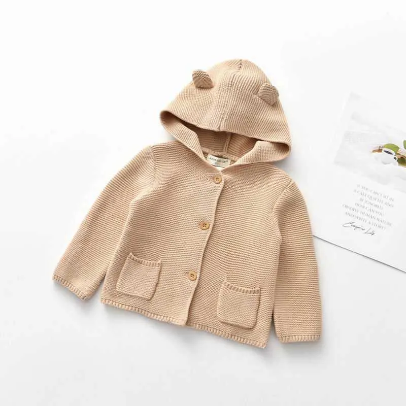 Baby Cardigan Toddler Boy Girl Sweater Knitting Wool Fashion Hooded Collar Kids Coat Clothes WL003 210610