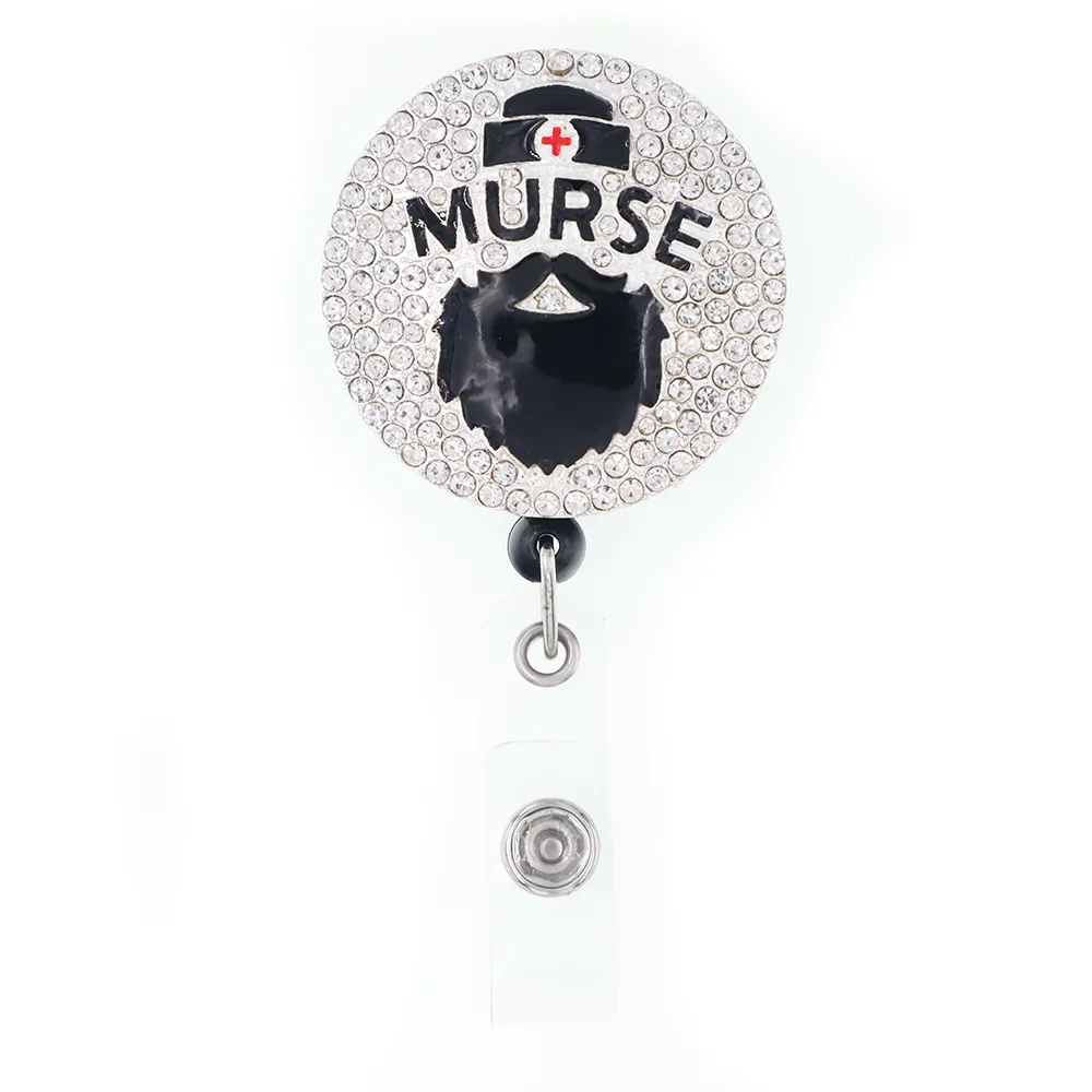 Llavero personalizado Murse, soporte de identificación retráctil con diamantes de imitación para enfermera masculina, accesorios de nombre, carrete de insignia con clip de cocodrilo, 313m