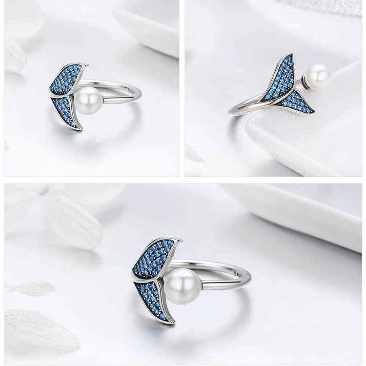 Verstellbarer Delfinschwanz-Fingerring für Damen, Sterling-Schmuck, Meerjungfrau-Ring 211217