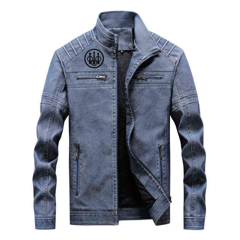 Britischen Stil Zipper Mäntel Männer Frühling BERETTA Marke Druck Anpassbare Einfarbig Fleece Zipper Leder Jacke Herren Trend Y1109