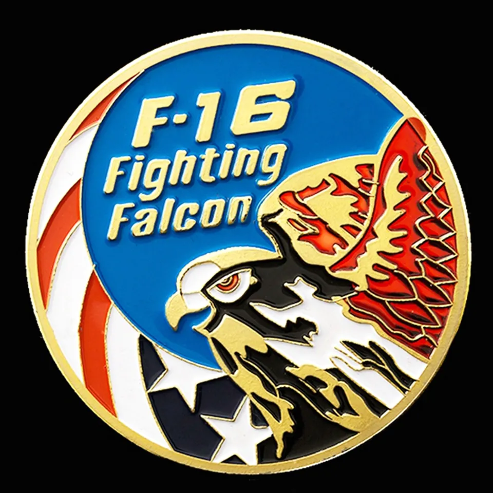 Badge arti e mestieri badge di combattimento USA F16 Helicopter Falcon US Eagle 24k Gold Plaked Coin Collection8186956