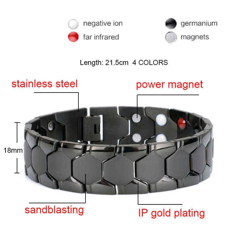 Oktrendy Casual Style Men Magnetic Bracelet Simple Black Stainless Steel Bracelets for Arthritis Health Care Jewelry Gifts 211124