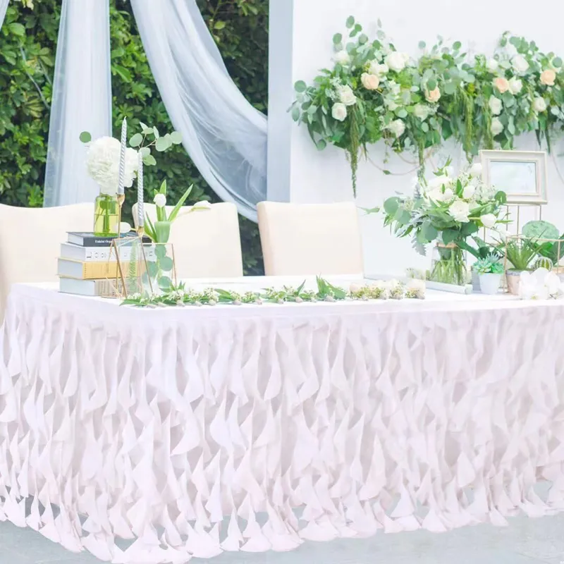 手作りピンクの波状チュールテーブルスカートウェディングデザートブリットデイテーブル装飾テーブルシグネチャーホームデコレーション18577cm 201007