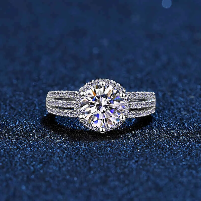 Bague de mariage de luxe Moissanite 3.0 s, ronde et brillante, bague de fiançailles Halo en diamant pour femmes, bijoux de mariée, boîte incluse